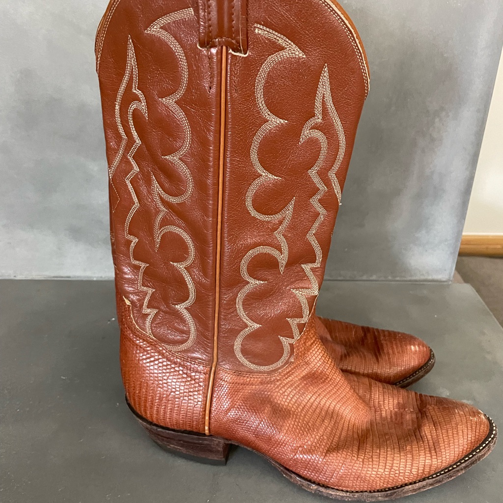 Vintage Tony Lama Black Label Brown Lizard Skin Cowboy Boots Men’s Size 10.5d